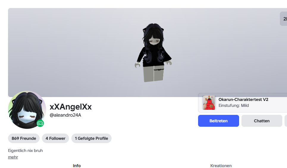 xXAngelXx in ihrem schwarzen Roblox-Outfit